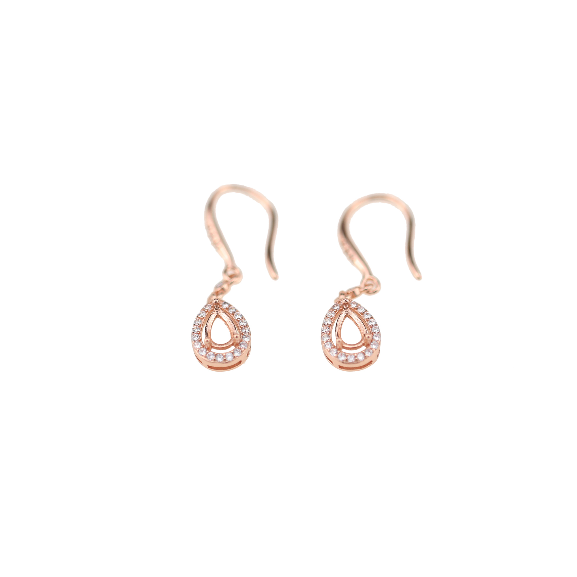 1Pair Multiple Size Pear Bezel Rose Gold Plated Solid 925 Sterling Silver Halo Pave Hook Earrings DIY Gemstone Jewelry Supplies 1706039 - Click Image to Close